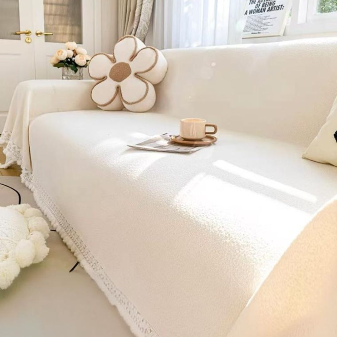 Scratch Resistant Solid Color Furry Balls Sofa Cover