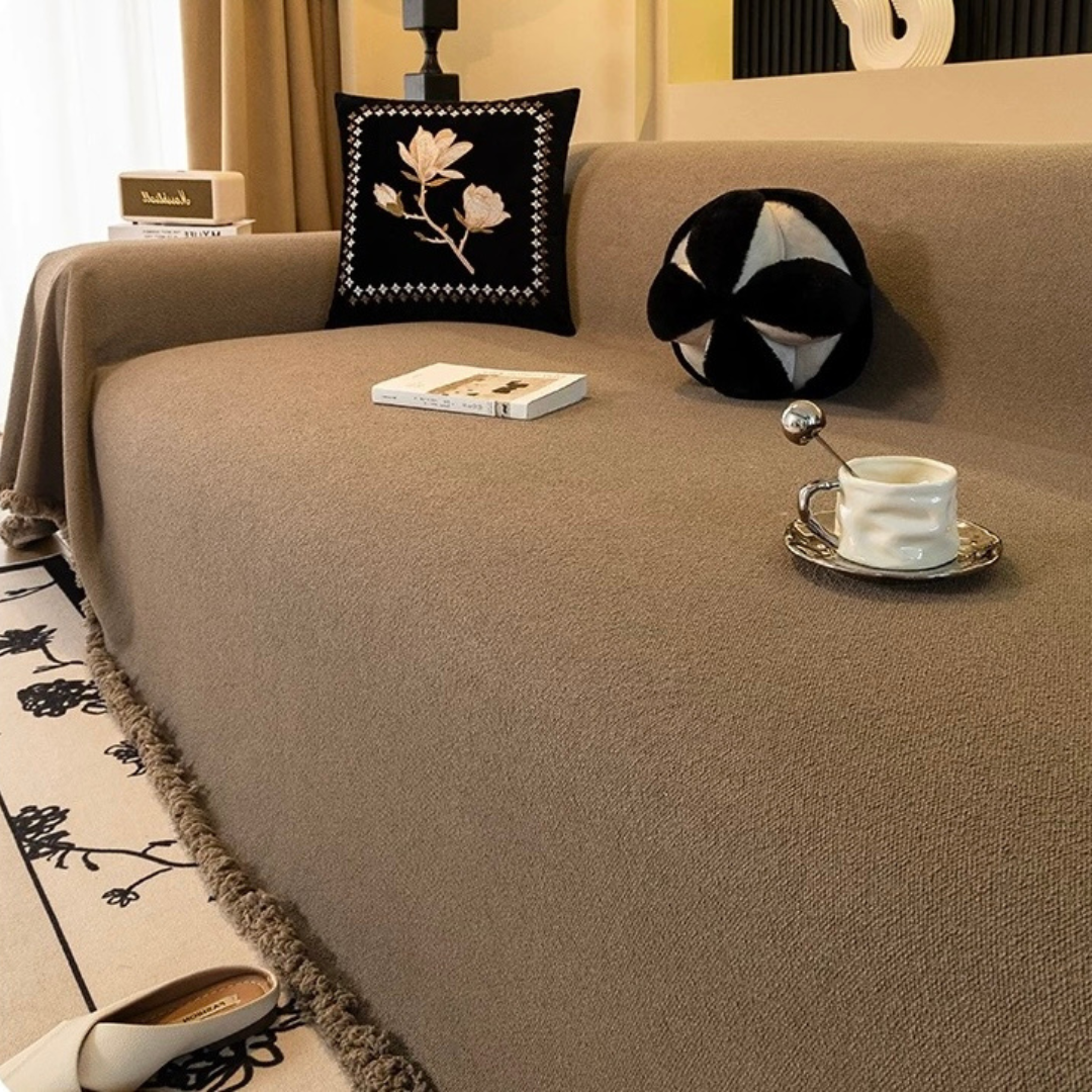 Scratch Resistant Solid Color Tassel Sofa Cover