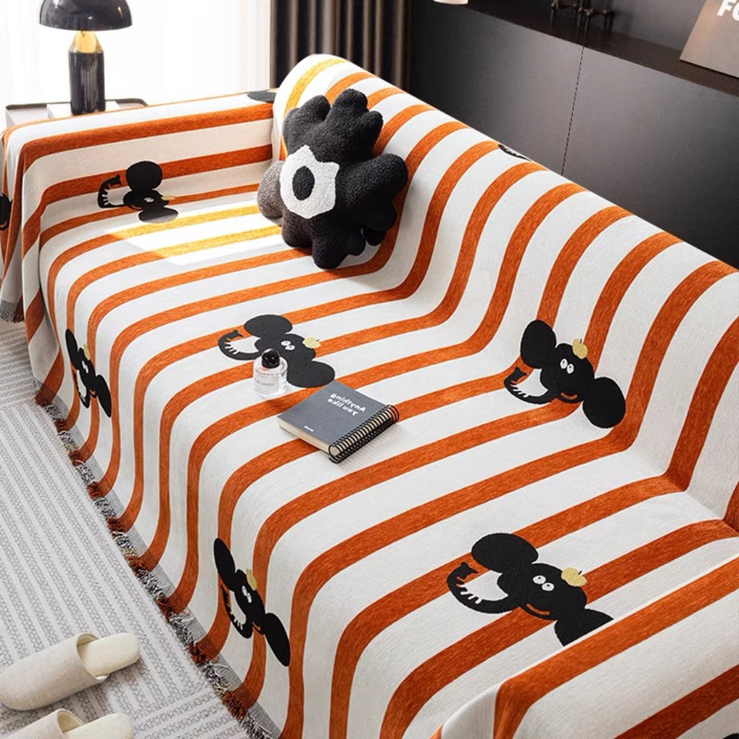Scratch Resistant Stripe Print Elephant Cartoon Sofa Cover