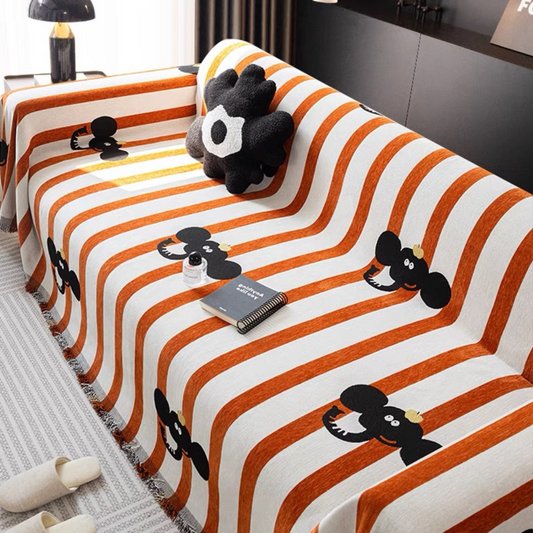 Scratch Resistant Stripe Print Elephant Cartoon Sofa Cover