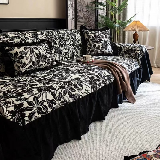 Scratcha Resistant Black Flower Sofa Cover